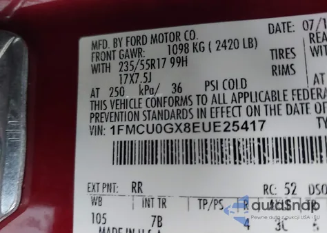 2014 Ford Escape Se from USA, damaged, VIN 1FMCU0GX8EUE25417